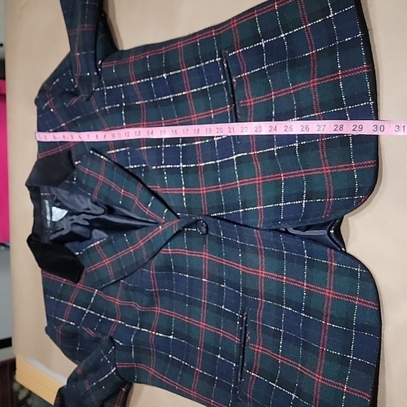 Vintage Sag Harbor Size 16 Green, Red, Blue and Gold Plaid Wool Blend Blazer - Picture 8 of 11